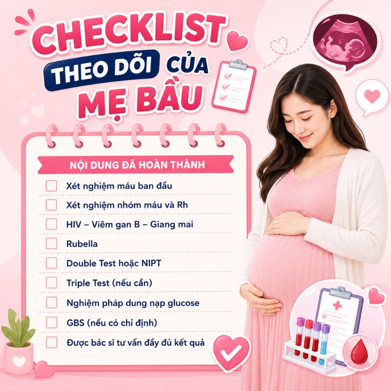 checklist theo dõi kết quả xét nghiệm của mẹ bầu